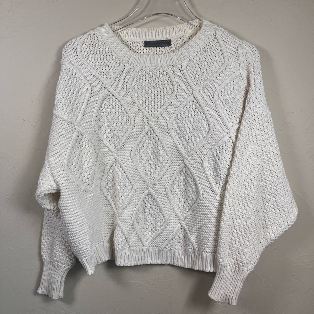 Anthropologie cream‎ cable knit sweater size Xs